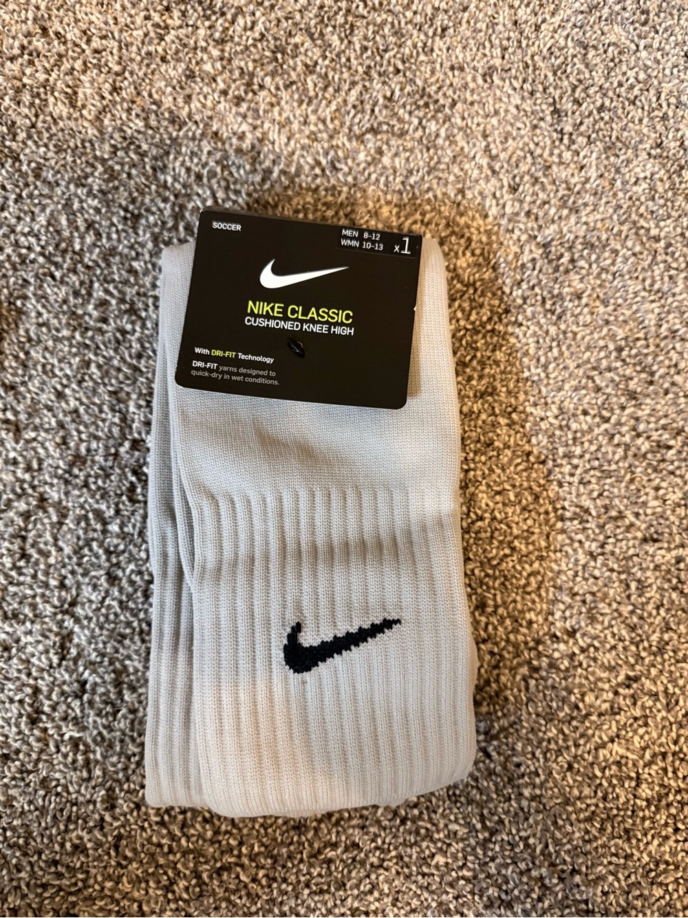 Nike Classic Knee High Socks - White with Black Swoosh